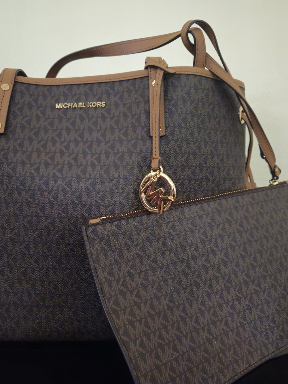 Michael Kors Brown Logo Tote with Wristlet - Signature MK Print